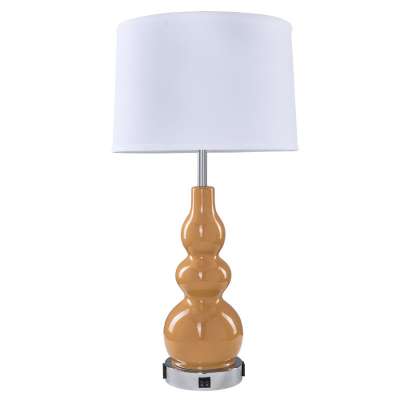 gourd yellow ceramic table lamp american with brushed nickel base for hotel