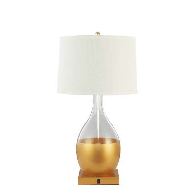 Modern Usb Outlet Clear Glass Table Lamp With Brass Cover For Hotel