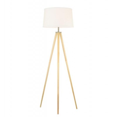 wood standing floor lamp with off white lampshade lighting for living room