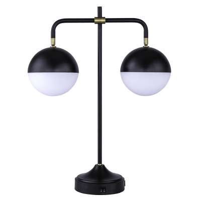 double iron black matt table lamp with power outlet for hotel usb table lamp