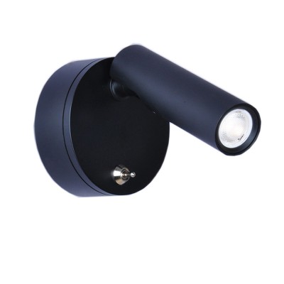 black round base wall face LED lamp for bedside reading